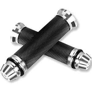 Motorcycle Gunmetal Rubber Hand Grip for 7/8" 22mm Handlebar Street Sport Dirt Bike with Billet Aluminum Bar End Cap