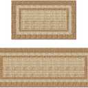 Artoid Mode Beige Rectangle Plaid Washable Kitchen Mats Set of 2, Seasonal Decor Non Slip Low-Profile Natural Rubber Back Kitchen Rugs for Floor - 17x29 and 17x47 Inch