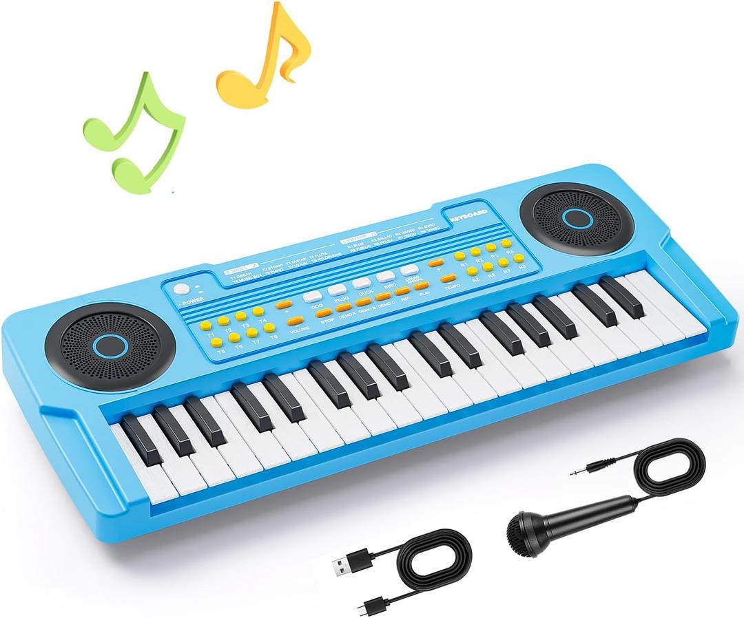 Upgraded 37 Keys Kids Piano Keyboard Portable Toddler Music Toy Keyboard with Microphone Musical Instrument Birthday Gift for 3 4 5 6 Boys Girls, Blue