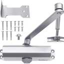 Commercial Grade Hydraulic Door Closer Large Size, Heavy Duty No Slam with Hold Open, Silver
