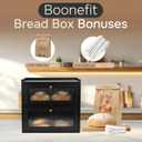 Bread Box for Kitchen Countertop - Wooden 2 Tier Bread Box with 10x Bread Bags and 10x Bread Bag Ties Vintage Breadbox Bread Storage Container Farmhouse Food Organizer Pantry Shelf (Black)