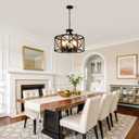 Farmhouse Hanging Pendant Light, 6-Light Kitchen Chandelier with Metal and Wood Frame, Rustic Cylindrical Ceiling Lamp for Dining Room, 59 Inch Adjustable Chain for Flat and Sloped Ceiling, E26