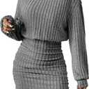 Women's Pullover Sweater Dress Long Lantern Sleeve Turtle Neck Cute Ribbed Knit Bodycon Mini Short Dress 2025 Fall (XX-Large)