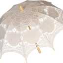 Vintage Lace Parasol Umbrella 32 Inch Bridal Wedding Decoration Umbrella for Photoshoot, Tea Party, Victorian Style Sunshade for Women and Adults