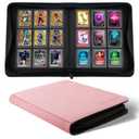 WITHYU Toploader Binder 9 Pocket, Holds 288 Cards for 3" x 4" Rigid Cards, PU Leather Zipper Ringless Trading Card Album for TCG, MTG & Sports Card Storage, Suitable for Collectors and Gifting, Pink