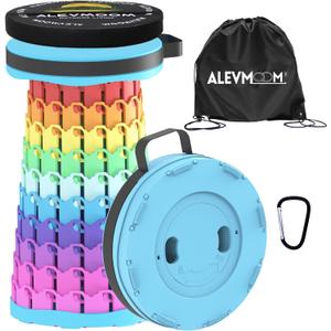 ALEVMOOM Upgraded Collapsible Stool with Cushion & Bag, 18" H Portable Retractable Telescoping Folding Stool for Adults, Lightweight But Sturdy Capacity 600 lbs for Camping Fishing Hiking Travel (Colorfull)