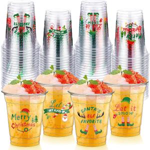 FoldTier 50 Pcs Christmas Elf Cups 12 oz Elf Plastic Cups Clear Xmas Disposable Cups Christmas Theme Drinking Cups for Home Xmas Winter Holiday Theme Party Favors Kitchen Supplies Decoration (Elf)
