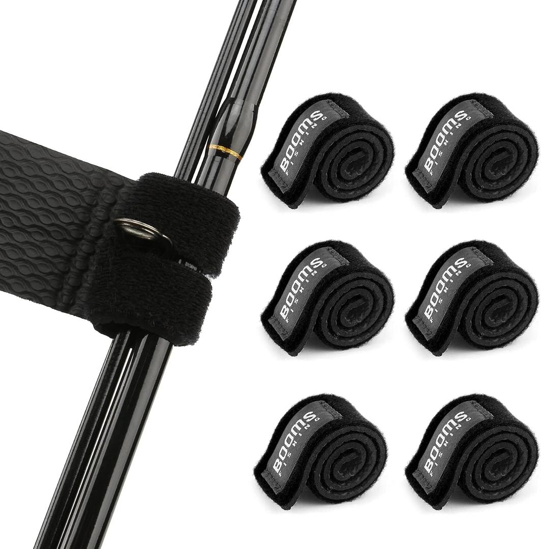 Booms Fishing RS3 Fishing Rod Wrap Pole Straps Hook & Loop Fishing Rod Belts, Fishing Rod Ties for Casting Rods, Spinning Rods and Fly Rods,  A: Black_9.6"_6pack