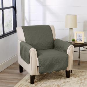 Great Bay Home Reversible Chair Cover - Washable Slipcover Furniture Protector with Elastic Straps - Perfect for Kids & Pets - Quilted & Stitched Detail (Sage Green/Light Gray).