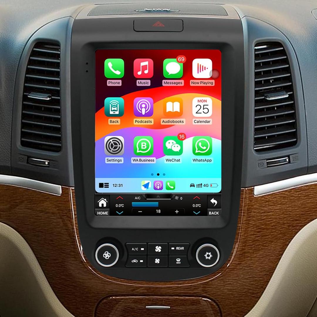 Car Radio for Hyundai Santa Fe 2006 2007 2008 2009 2010 2011 2012 Upgrade Stereo Radio Replacement with CarPlay 9.7 inch Tesla Style Touch Screen Android Auto Bluetooth GPS Backup Camera