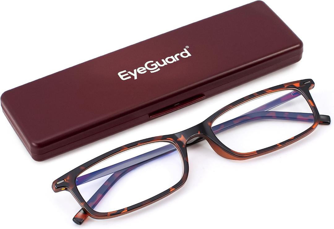 EYEGUARD Thin Lightweight Blue Light Reading Glasses with Portable Case Slim Mini Pocket Compact Small Readers for Women Men, 3.0x
