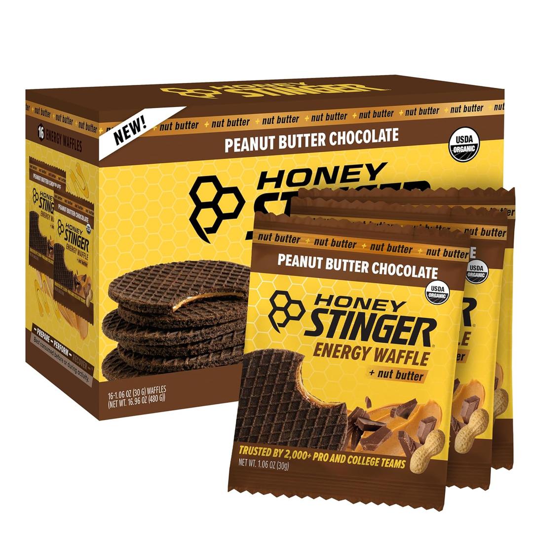 Honey Stinger Organic Peanut Butter Chocolate Waffle, Energy Stroopwafel for Exercise, Endurance and Performance, Sports Nutrition for Home & Gym, Pre & During Workout, 16.96 Ounces (Pack of 16) (EXP 09/23/26)