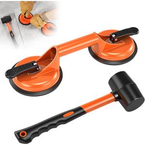 Saker Laminate Floor Gap Repair Tool,Suction Cup Lifter with Rubber Mallet,Floor Gap Repair Kit,for Floating Wood Floors and Moving Glasses (Orange)