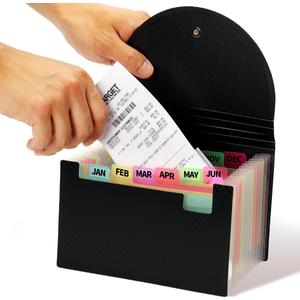 H4D Coupon Receipt Holder, 13 Pocket Accordion File Organizer, 7x4.5 Inches, Black