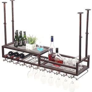 MBQQ Ceiling-Type Wine Holder,Wall Mounted Bottle Holder Hanging,Goblet Stemware Racks,Mug Racks,Vintage Home Decor,Retro Red