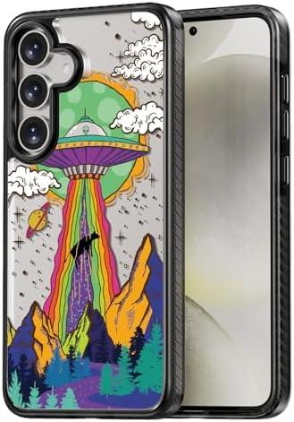 Rosarnnah Compatible for Samsung Galaxy S25 Case Cute Aesthetic - Durable Shockproof 6.6 ft Drop Impact Phone Case Cover with Funny Fashion UFO Design 6.2" Black