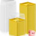100 Set 3" Mini Cupcake Containers Plastic Square Containers with Lids Cupcake Boxes Muffin Pod Dome Muffin Single Individual Container Box for Wedding Birthday Gifts Supplies (Golden)