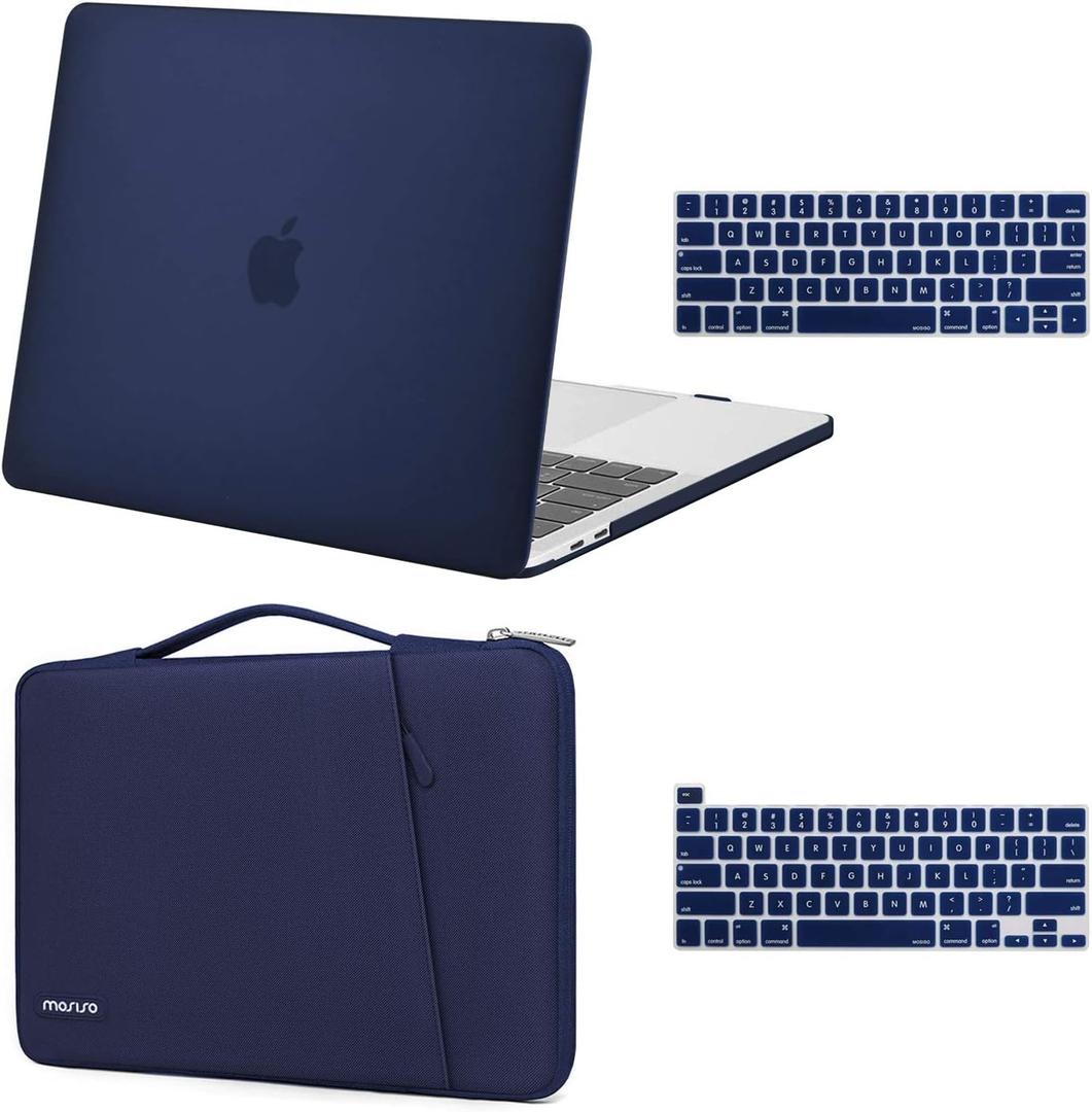 MOSISO Compatible with MacBook Pro 13 inch Case M2 2025, 2024, 2023-2016 A2338 M1 A2251 A2289 A2159 A1989 A1708 A1706, Plastic Hard Case & 360 Protective Sleeve Bag & Keyboard Skin, Navy Blue