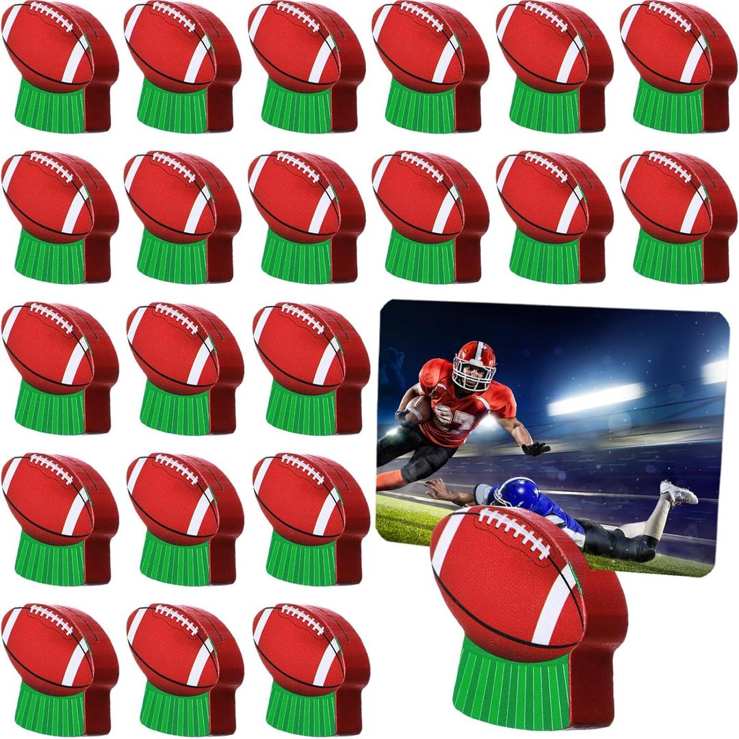 12 Pcs Football Place Card Holder Wooden Picture Holders & Memo Clips Football Centerpieces for Tables Sports Ball Base Number Holders for Wedding Party Supplies