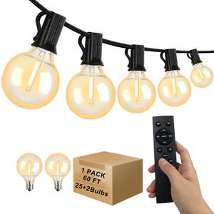 60FT LED String Lights with Remote, G40 Dimmable Globe for Patio, 27 Edison Shatterproof Bulbs, Waterproof Backyard Lights