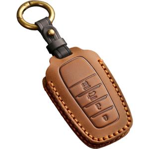 EASYANT for Toyota Tundra Leather Key Fob Cover, Key Fob Case for Toyota Tundra Sequoia Sienna 2021-2024 Smart Key Shell Brown