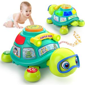 ToddlerCley Musical Turtle Baby Toys 6-12 Months, Bilingual Educational Crawling Toys 7 8 9 10 Months, Light up Infants Tummy Toy with Sound, Number, Letters, Gifts Present for Baby 4 5 6 12 Month, Small