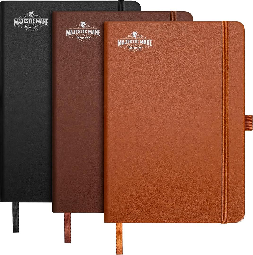 Lined Journal Notebook, A5 (5.7'' x 8.3"), 3 pieces, Journaling Notebooks for Men, Women & Kids, Leather Hardcover with closure, 96 pages, Lined Journal with Pen Holder, Office Supplies, Black, Brown & Beige
