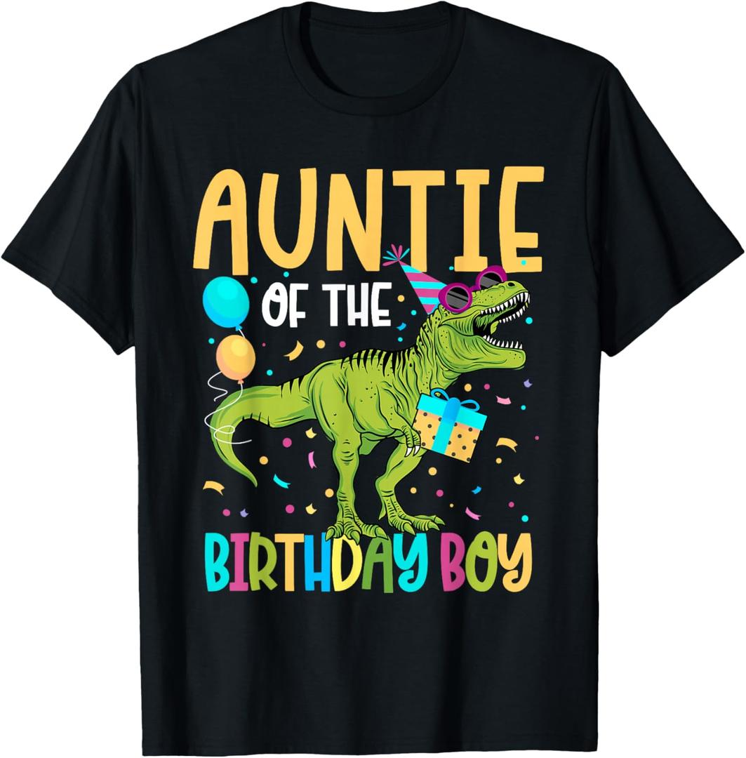 Auntie of The Birthday Boy Family Matching Dinosaur Squad T-Shirt (Black)