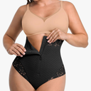 SHAPELLX Tummy Control Thong Shapewear for Women Shaping Thong Body Shaper Underwear with Hook Zipper Closure Black L
