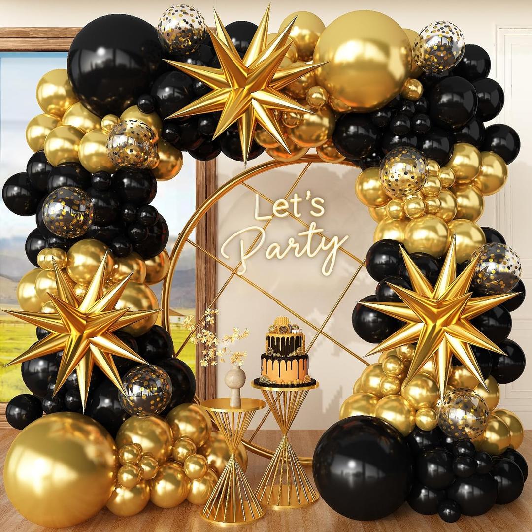 Black and Gold Balloon Garland Arch Kit for Birthday Party 2026 Graduation Retirement Bachelorette Party Anniversary Decorations