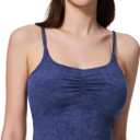 Women's Sweetheart V Neck Tank Top Adjustable Straps Workout Yoga Tops Going Out Basic Casual Crop Cami Shirts (Blue, L)