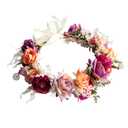 Rose Flower Crown Boho Flower Headband Hair Wreath Floral Halo Headpiece with Ribbon Wedding Party Rosy (1)