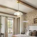 15.7in Alabaster Pendant Light Gold Brass Chandelier for Kitchen | Hanging Ceiling Light, Dining Room, Bedside, Over Table, Marble Stone, Contemporary, Luxury, Hanging Lights, Light Fixtures