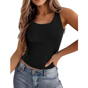 Zeagoo Women's Double Lined Square Neck Tank Top Sleeveless Basic Crop Tops Trendy Y2K Going Out Tops (X-Small)