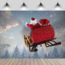 7x5ft Santa Claus Backdrop Santa Claus Riding Sleigh Reindeer Gift Box Snowing Forest Snowflake Background Xmas Eve New Year Party Decorations Portrait Shoot Photo Props Wallpaper
