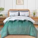 WONGS BEDDING Comforter Set King, Aqua 7 Pieces Bed in a Bag Abstract Art Gradient Comforter Soft Microfiber Bedding Set -1 Comforter, 1 Flat Sheet, 1 Fitted Sheet, 2 Pillow Shams,2 Pillowcases