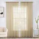 MIULEE 2 Panels Solid Color Sheer Window Curtains Elegant Window Voile Panels/ Drapes/ Treatment for Bedroom Living Room (54X90 Inches Beige)