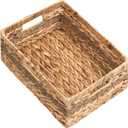 StorageWorks Large Rectangular Wicker Basket, Water Hyacinth and Seagrass Storage Basket with Built-in Handles, 1 Pack