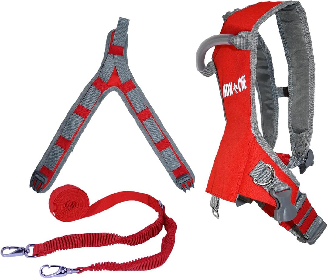 MDXONE Kids SKI Trainer Child SKI Harness with Absorb bungees 9' Rope and Removable seat Harness (Fire Red)