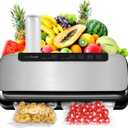 NutriChef Food Vacuum Sealer Machine, Stainless Steel Automatic Air Sealing System for Dry/Moist Foods, LED Touch Controls, Includes Vacuum Hose, Bag Roll and Wine Stopper, 110W Suction Power, 14"x6"