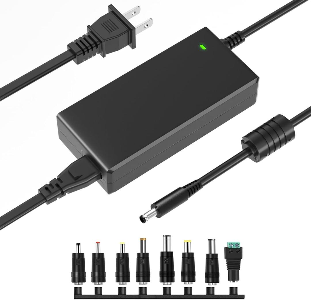 Universal 12V 5A Power Supply Adapter 60W, Worldwide AC 100-240V Input, 5.5 * 2.5mm / 5.5 * 2.1mm DC Barrel Plug, Compatible with LED Lights, Security Camera, LCD Monitor, DVR, NVR, Audio Amplifier