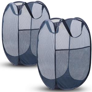 Pop Up Hamper, 2 PCS Mesh Pop Up Laundry Hamper, Foldable Mesh Laundry Basket with Space Saving Design for Home, Dorm, Travel and Storage, Blue
