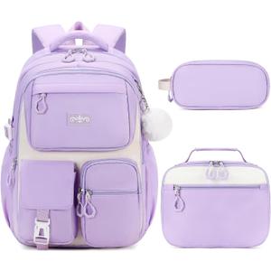 Scothen Backpack for Girls  Girls Backpack with Lunch Box & Pencil Pouch for Teen Kids, Laptop Backpack for Women, School Backpacks for Girl Elementary Middle High School Bookbag Daypack (Purple)