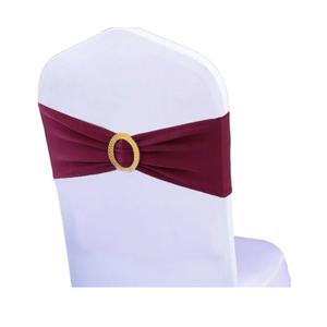 Pack of 100 Spandex Dark Burgundy Chair Sashes with Gold Buckles, Stretch Chairs Sashes for Wedding Party Bridal Shower Event Decor Chair Bands Bows (Dark Burgundy Sashes, Gold Buckles)