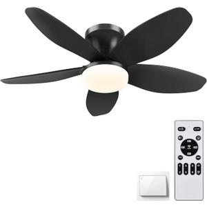 36" Low Profile Ceiling Fan with Lights & Remote, 6-Speed Wind, Dimmable 3-Color LED, Reversible DC Motor,Timer, Memory Function for Bedroom/Living Room/Patio Use (Black)