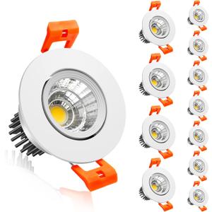inShareplus 2 Inch Downlight, 3W Recessed Lighting COB Dimmable, 5000K Daylight White, CRI80, LED Ceiling Lights with LED Driver, 12 Pack