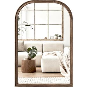 24"x36" Solid Wood Bathroom Mirror Tempered Glass for Wall Mounted, Rustic Wood Frame Wall Mirror Decorative for Living Room Bedroom Vanity Mirror Entryway Mirror, Rustic Brown