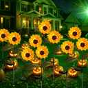 2 Pack 26.8" Large Halloween Decorations Outdoor Sunflower Skull Solar Lights Skeleton Stake Lights for Garden Yard Patio Lawn