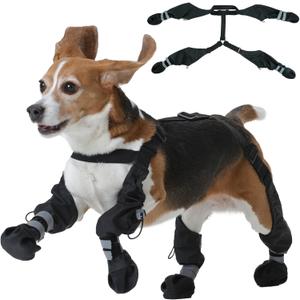 Pezluxe Dog Suspender Boots, Waterproof Anti-Slip Dog Rain Boots with Adjustable Strap, Reflective Paw Protector Pet Shoes for Outdoor Walking, Rain Snow Hiking, Black, Small