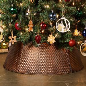 FORUP Metal Christmas Tree Collar, 20.8"/27.5" Inner Diameter Ring, Base Cover for Trees Up to 7.5Ft, Skirt Base Stand Protection from Pets (Bronze)